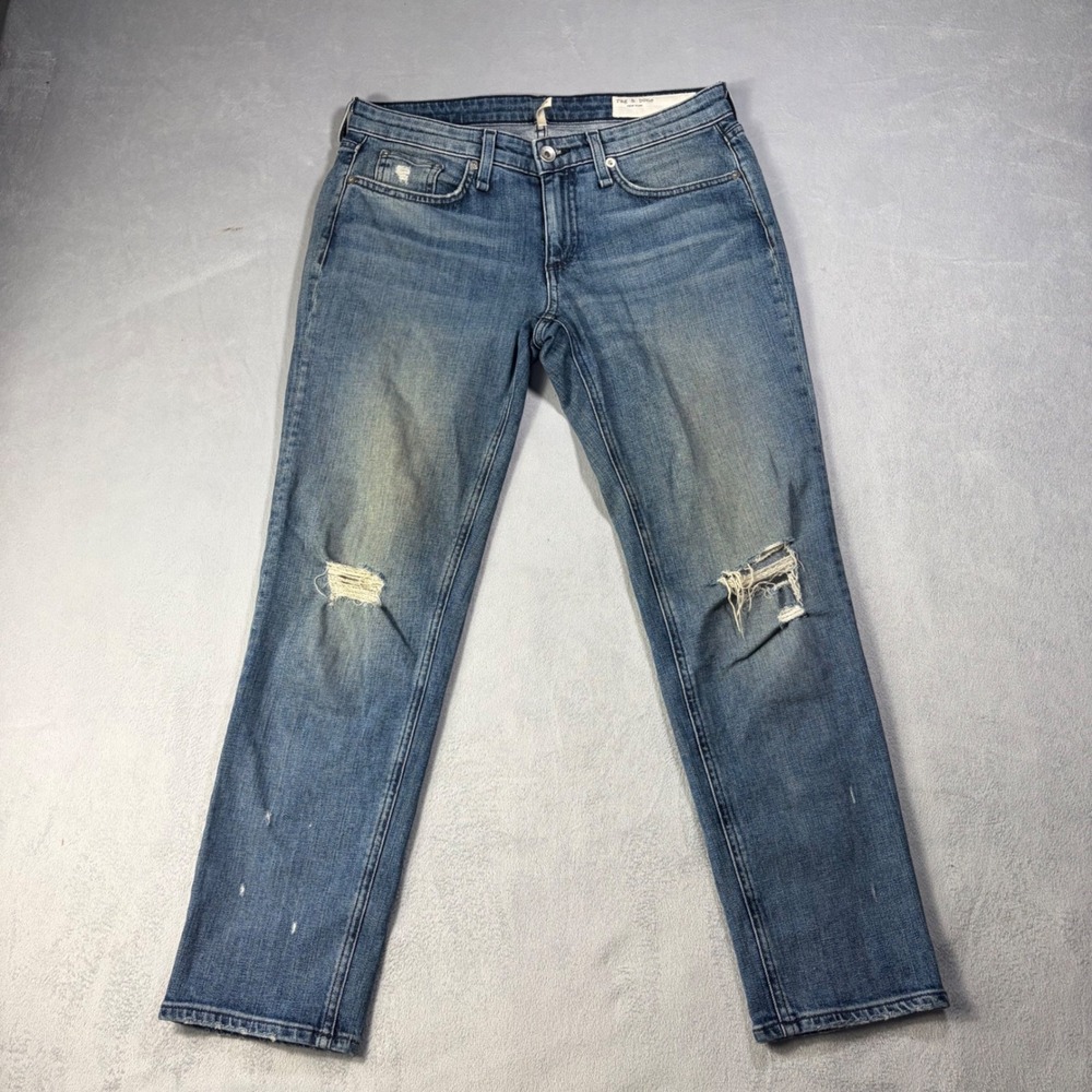 Rag & Bone Dre Low Rise Slim Boyfriend Distressed Jeans Blue Size 25